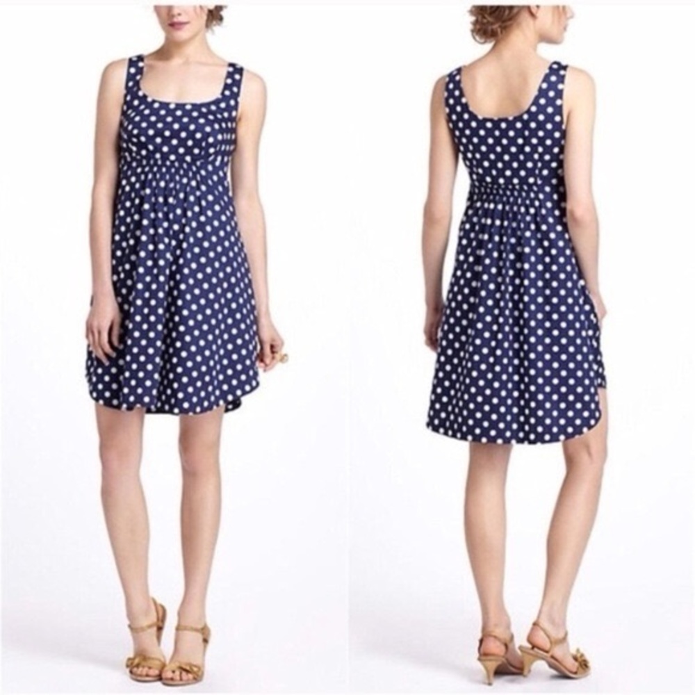 Anthropologie Vanessa Virginia Navy and white polka dot sleeveless dress